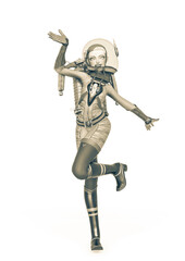 vintage astronaut girl is dancing