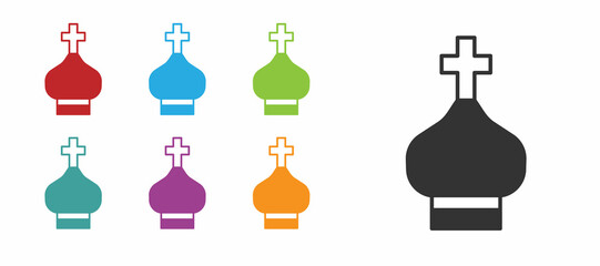 Black Christian church tower icon isolated on white background. Religion of church. Set icons colorful. Vector
