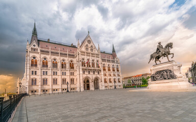 Hungarian Parliament Building and Statue of Ferenc Rakoczi