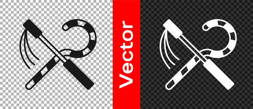 Black Crook and flail icon isolated on transparent background. Ancient Egypt symbol. Scepters of egypt. Vector