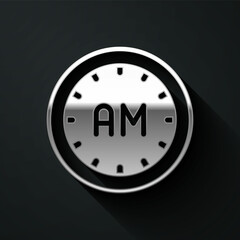 Silver Morning time icon isolated on black background. Time symbol. Long shadow style. Vector