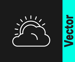 White line Sun and cloud weather icon isolated on black background. Vector