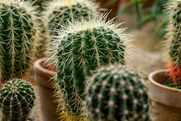 Echinocactus grusonii ,Golden Barrel Mother-in-law's cushion ,seat ,golden ball cactus .California...