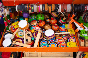 traditional colorful mexican toys in a market in puebla city