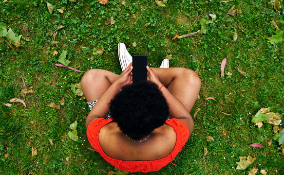 Overhead shot african american woman chatting