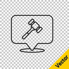 Black line Auction hammer icon isolated on transparent background. Gavel - hammer of judge or auctioneer. Bidding process, deal done. Auction bidding. Vector