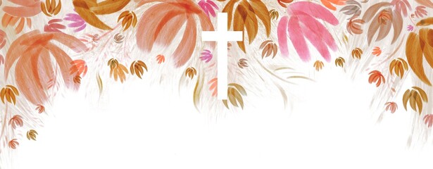 Fototapeta na wymiar Watercolor Easter cross clipart. Floral crosses, floral frames, banner, very peri Flowe hand drawn illustration, invitation design