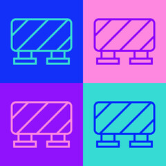Pop art line Road barrier icon isolated on color background. Symbol of restricted area which are in under construction processes. Repair works. Vector