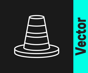 White line Traffic cone icon isolated on black background. Vector