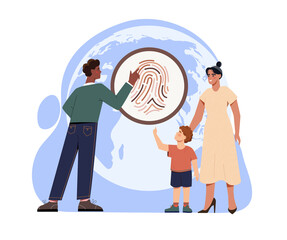 Human diversity abstract concept. Tolerant people with different races. Multiracial family with European mother, African American father and their son. Cartoon modern flat vector illustration