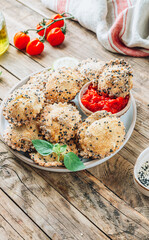 Breaded fried Italian ravioli with marinara dip