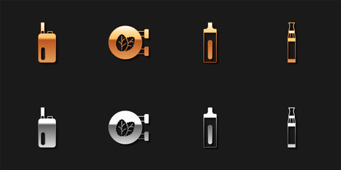 Set Electronic cigarette, Tobacco leaf shop, and icon. Vector