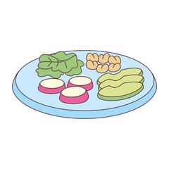 Isolated healthy food Vegeteables, fruits and protein Vector illustration