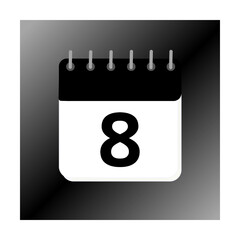 8day of the month January, February, March, April, May, June, July, August, September October, November and December with black calendar design with black screen background