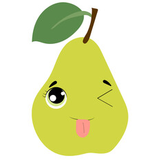  pear with kawaii emotions. Flat design vector illustration
