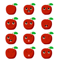 Set of red apple with kawaii emotions. Flat design vector illustration