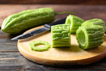 Bitter melon or bitter gourd prepare for cooking, Organic Asian vegetables 
