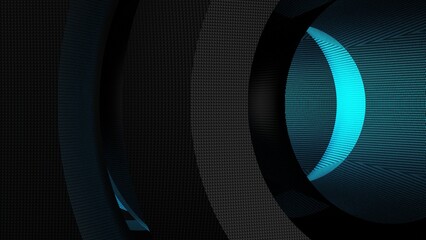 Black Plastic Geometric Abstract Background Wall Paper under blue spot lighting. Architectural Sculpture. 3D illustration. 3D high quality rendering. 3D CG.