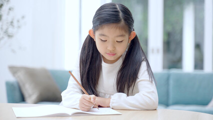 鉛筆とノートで勉強をする女の子