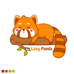 Cute lazy red panda on the tree cartoon character