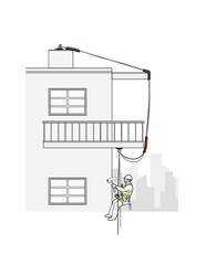 Fototapeta na wymiar High Rise Building Heights Maintenance Man Painting Exterior Top Floor Using Rope Access