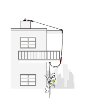 High Rise Building Heights Maintenance Man Painting Exterior Top Floor Using Rope Access