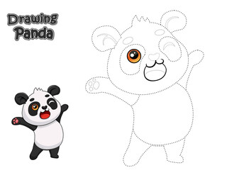 Drawing and coloring cute cartoon Panda. Educational game and Worksheets for kid. Vector Illustration