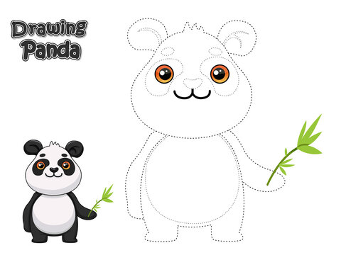 Drawing and coloring cute cartoon Panda. Educational game and Worksheets for kid. Vector Illustration