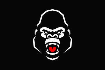 Edgy Simple Illustration of Head of Aggressive Gorilla Showing Its Fangs