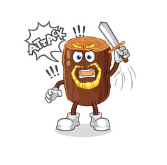 log knights attack with sword. cartoon mascot vector