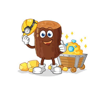 recommend clip art: log miner with gold character. cartoon mascot vector