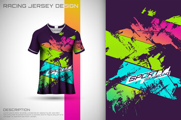 Abstract textured sports jersey design t-shirt for racing,  football,  gaming,  motocross,  cycling. Mockup vector design template.