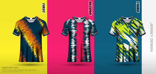 Set premium soccer jersey template with abstract texture.	
