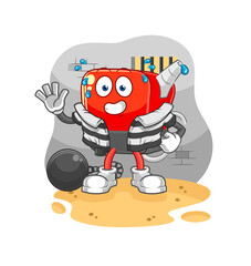 gasoline pump criminal in jail. cartoon character