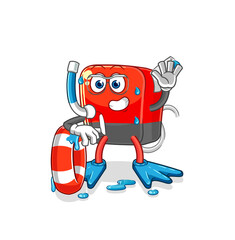 gasoline pump swimmer with buoy mascot. cartoon vector