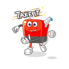 gasoline pump throwing baseball vector. cartoon character