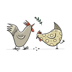 Funny Family - Chicken and Rooster characters. Art isolated on white for your design