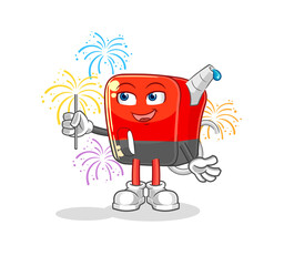gasoline pump with fireworks mascot. cartoon vector
