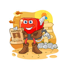 gasoline pump cowboy with wanted paper. cartoon mascot vector