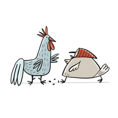 Funny Family - Chicken and Rooster characters. Art isolated on white for your design