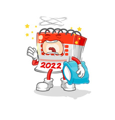 calendar yawn character. cartoon mascot vector