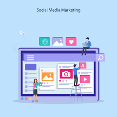 Social media marketing planner flat vector illustration.