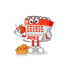 calendar eating an apple illustration. character vector