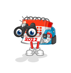 calendar with binoculars character. cartoon mascot vector