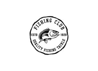 Monster fish emblem logo. Fishing logo design template. 