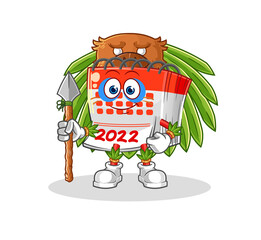 calendar tribal man mascot. cartoon vector