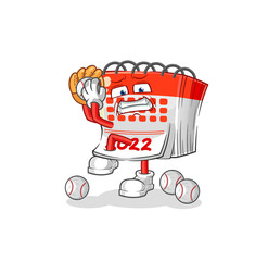 calendar baseball pitcher cartoon. cartoon mascot vector