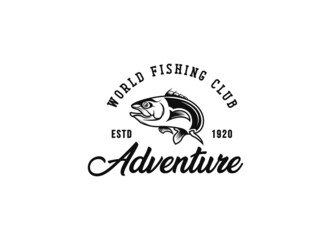 Monster fish emblem logo. Fishing logo design template. 