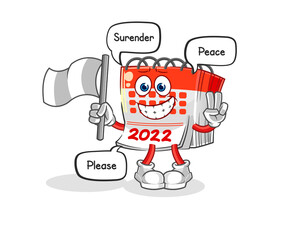 calendar hold surrender flag mascot. cartoon vector