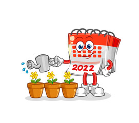 calendar watering the flowers mascot. cartoon vector